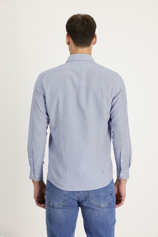 Erkek Giyim - Uzun Kol Slim Fit Dar Kesim Desenli Gömlek