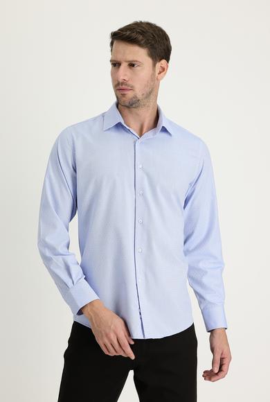 Erkek Giyim - AÇIK MAVİ 3X Beden Uzun Kol Klasik Desenli Gömlek