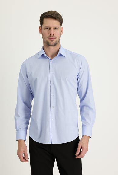Erkek Giyim - AÇIK MAVİ 3X Beden Uzun Kol Klasik Desenli Gömlek