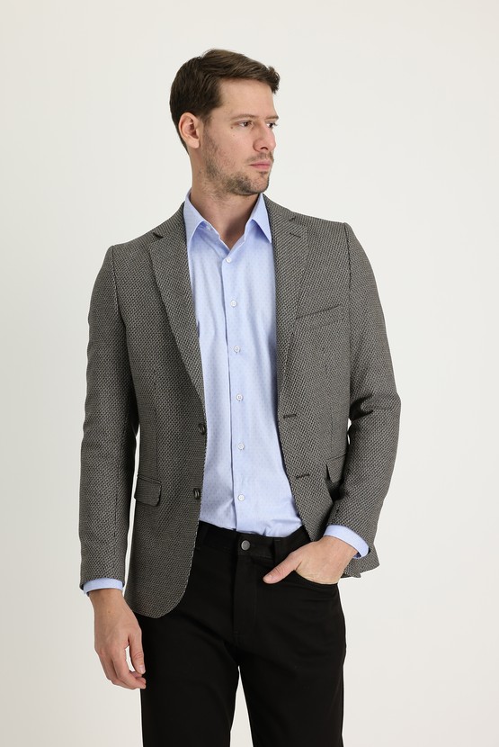 Erkek Giyim - Slim Fit Dar Kesim Klasik Desenli Ceket