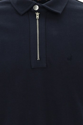 Polo Yaka Slim Fit Dar Kesim Fermuarlı Nakışlı Pamuk Sweatshirt