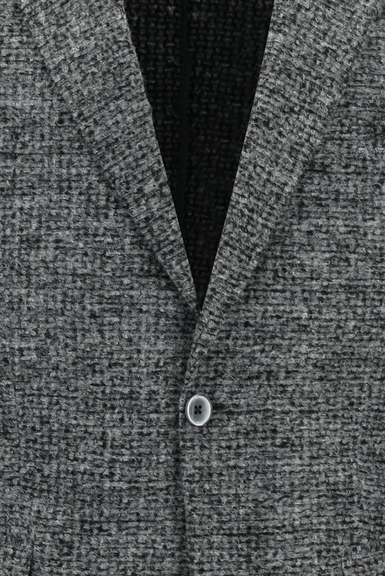 Erkek Giyim - Relax Fit Rahat Kesim Yünlü Desenli Ceket