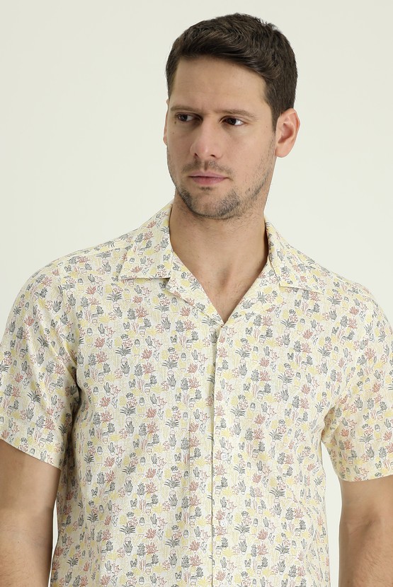 Erkek Giyim - Kısa Kol Relax Fit Rahat Kesim Baskılı Spor Pamuklu Gömlek