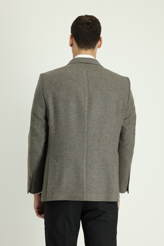 Erkek Giyim - Relax Fit Rahat Kesim Desenli Yünlü Ceket