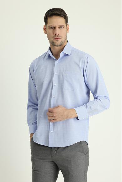 Erkek Giyim - AÇIK MAVİ XL Beden Uzun Kol Klasik Desenli Gömlek