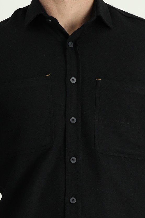 Erkek Giyim - Uzun Kol Slim Fit Dar Kesim Spor Pamuklu Gömlek