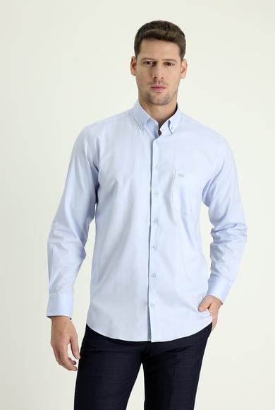 Erkek Giyim - AÇIK MAVİ L Beden Uzun Kol Regular Fit Oxford Pamuk Gömlek
