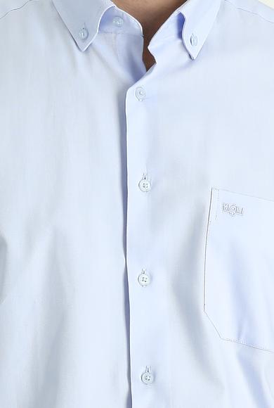 Erkek Giyim - AÇIK MAVİ L Beden Uzun Kol Regular Fit Oxford Pamuk Gömlek