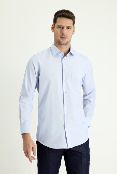 Erkek Giyim - UÇUK MAVİ M Beden Uzun Kol Klasik Desenli Pamuklu Gömlek
