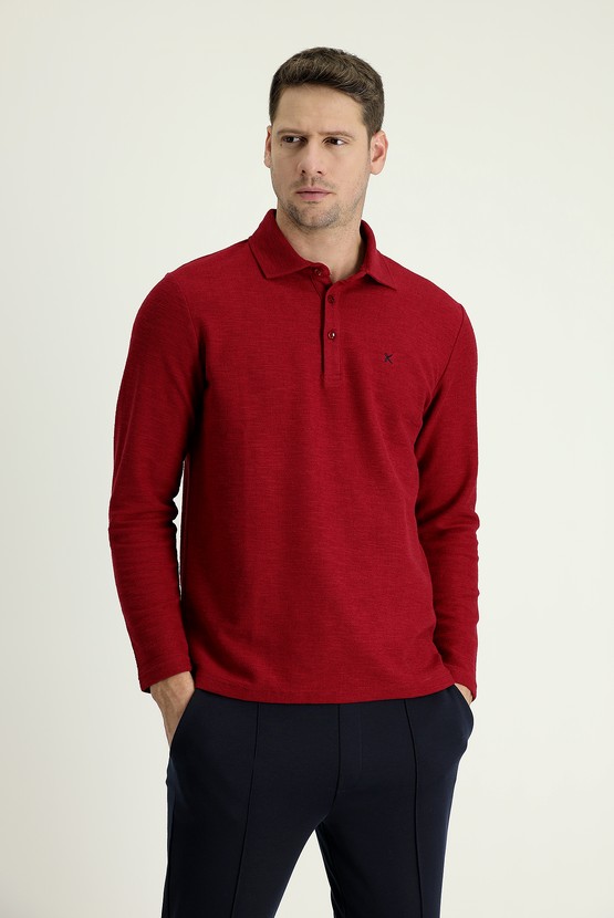 Erkek Giyim - Polo Yaka Nakışlı Pamuklu Sweatshirt