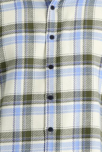 Erkek Giyim - Açık Mavi XL Beden Uzun Kol Slim Fit Ekose Shacket Oduncu Pamuk Gömlek