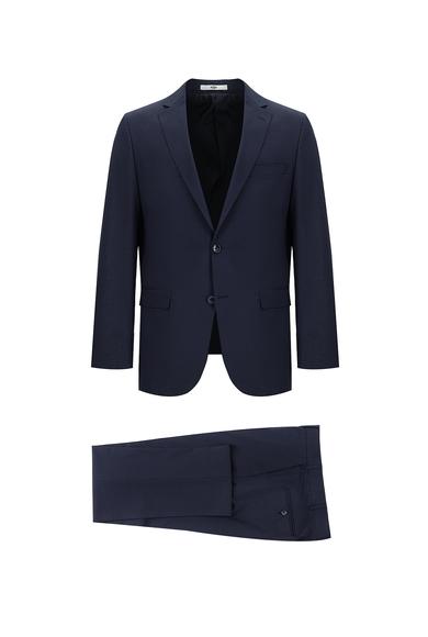 Erkek Giyim - AÇIK LACİVERT 48 Beden Slim Fit Klasik Ekose Takım Elbise
