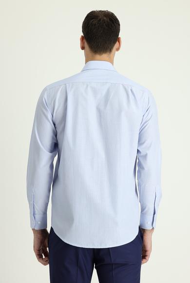 Erkek Giyim - UÇUK MAVİ 4X Beden Uzun Kol Regular Fit Çizgili Pamuklu Gömlek