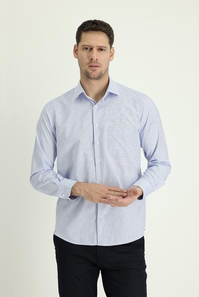 Erkek Giyim - AÇIK MAVİ XXL Beden Uzun Kol Regular Fit Ekose Spor Pamuklu Gömlek