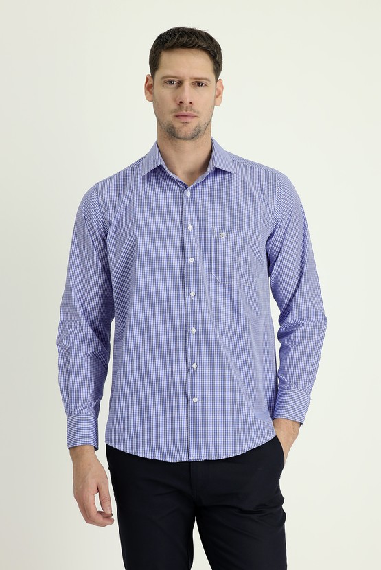 Erkek Giyim - Uzun Kol Regular Fit Desenli Pamuklu Gömlek