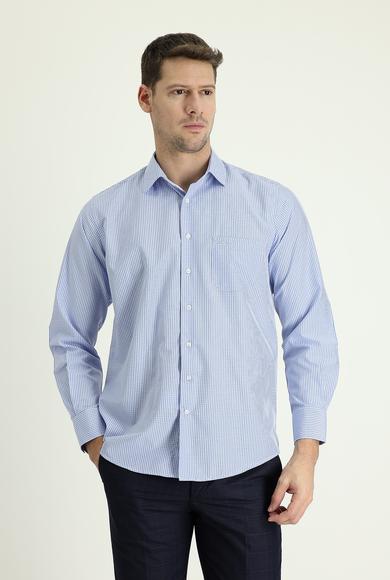 Erkek Giyim - MAVİ XXL Beden Uzun Kol Regular Fit Desenli Pamuklu Gömlek