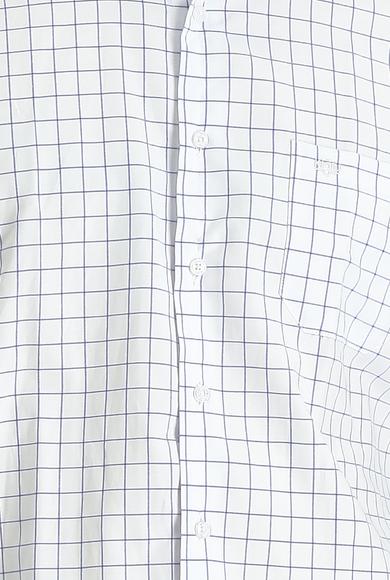 Erkek Giyim - ORTA LACİVERT L Beden Uzun Kol Regular Fit Kareli Spor Pamuklu Gömlek