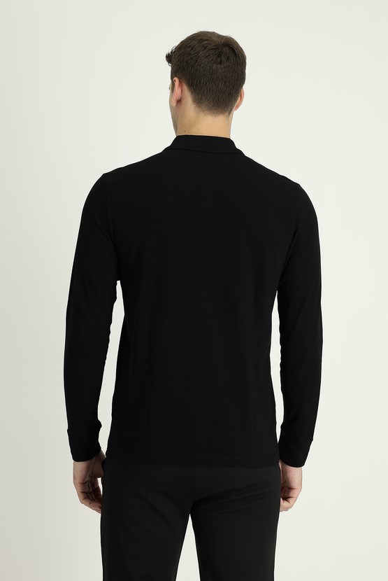Erkek Giyim - Polo Yaka Regular Fit Nakışlı Sweatshirt