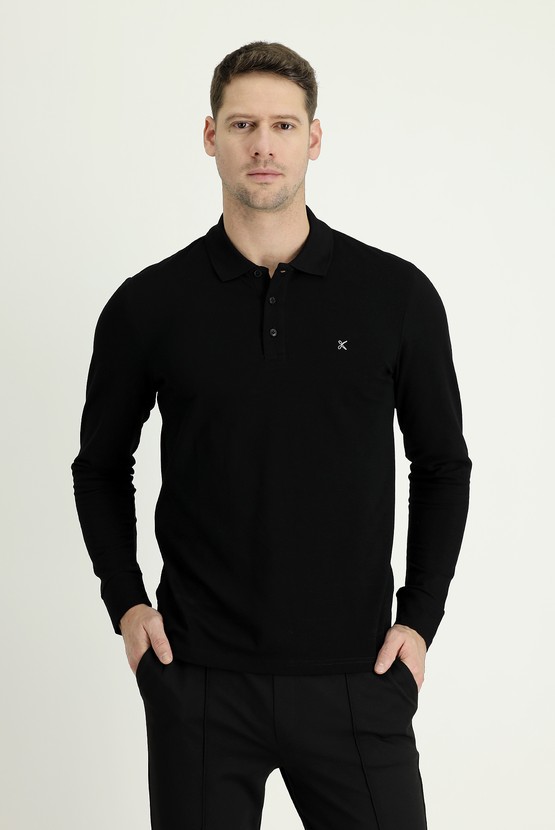 Erkek Giyim - Polo Yaka Regular Fit Nakışlı Sweatshirt