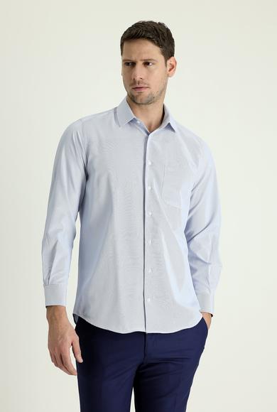 Erkek Giyim - AÇIK MAVİ L Beden Uzun Kol Slim Fit Klasik Desenli Pamuklu Gömlek