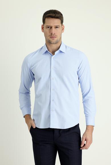 Erkek Giyim - AÇIK MAVİ S Beden Uzun Kol Slim Fit Klasik Pamuklu Gömlek