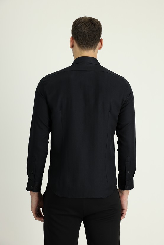 Erkek Giyim - Uzun Kol Slim Fit Dar Kesim Klasik Desenli Gömlek