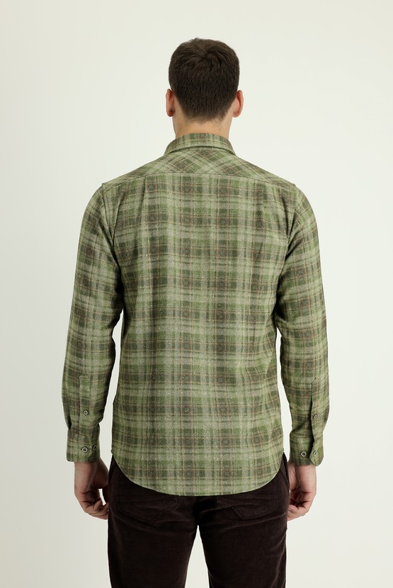 Erkek Giyim - Uzun Kol Regular Fit Ekose Shacket Oduncu Pamuklu Gömlek