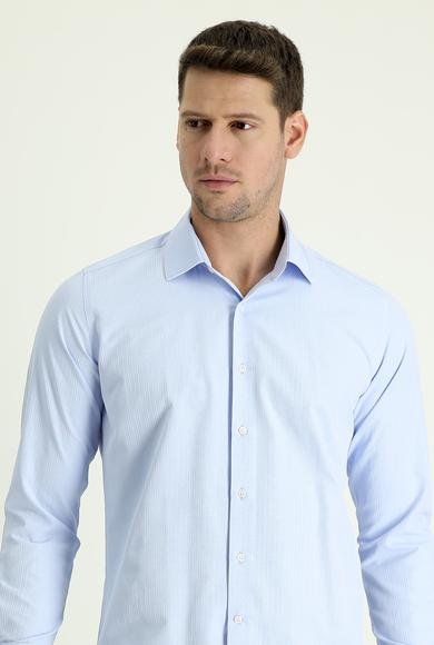 Erkek Giyim - AÇIK MAVİ M Beden Uzun Kol Slim Fit Dar Kesim Klasik Pamuklu Gömlek