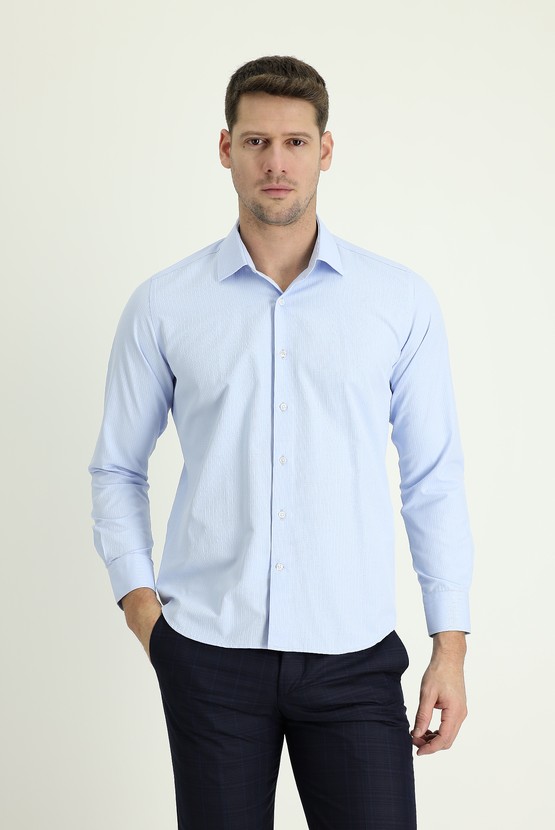 Erkek Giyim - Uzun Kol Slim Fit Klasik Pamuklu Gömlek