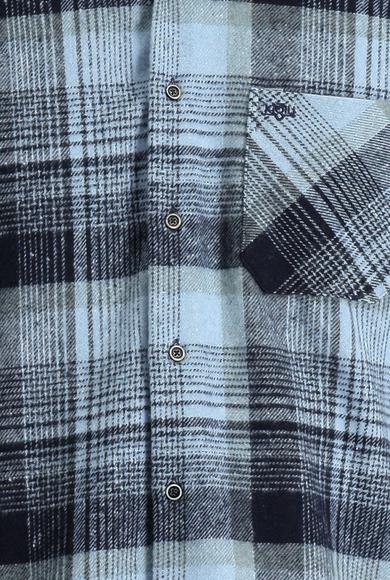 Erkek Giyim - MAVİ XL Beden Uzun Kol Regular Fit Ekose Shacket Oduncu Gömlek