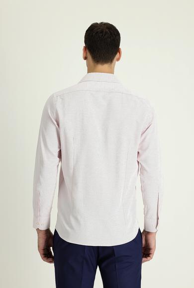 Erkek Giyim - AÇIK KIRMIZI XS Beden Uzun Kol Slim Fit Klasik Desenli Gömlek
