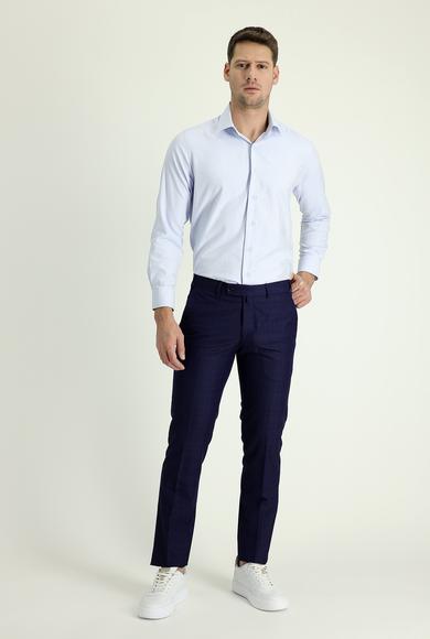 Erkek Giyim - AÇIK LACİVERT 60 Beden Slim Fit Dar Kesim Klasik Desenli Pantolon