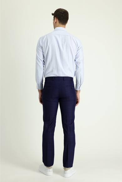 Erkek Giyim - AÇIK LACİVERT 60 Beden Slim Fit Dar Kesim Klasik Desenli Pantolon
