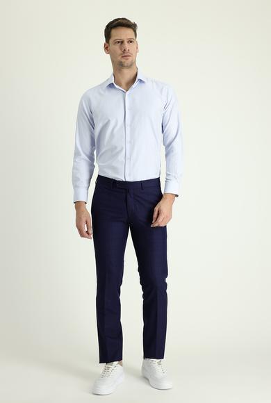 Erkek Giyim - AÇIK LACİVERT 60 Beden Slim Fit Dar Kesim Klasik Desenli Kumaş Pantolon