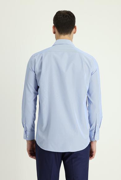 Erkek Giyim - AÇIK MAVİ XL Beden Uzun Kol Regular Fit Klasik Çizgili Pamuklu Gömlek
