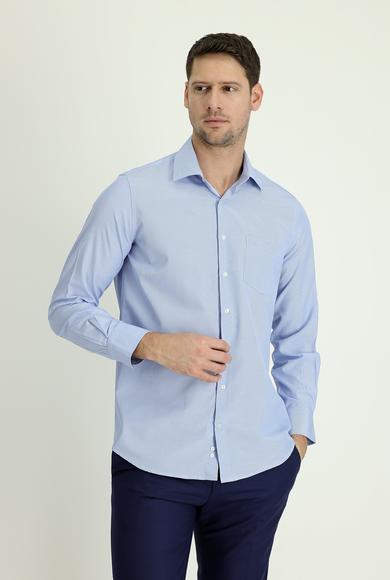 Erkek Giyim - AÇIK MAVİ XL Beden Uzun Kol Regular Fit Klasik Çizgili Pamuklu Gömlek