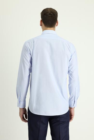 Erkek Giyim - AÇIK MAVİ XXL Beden Uzun Kol Regular Fit Klasik Çizgili Pamuklu Gömlek