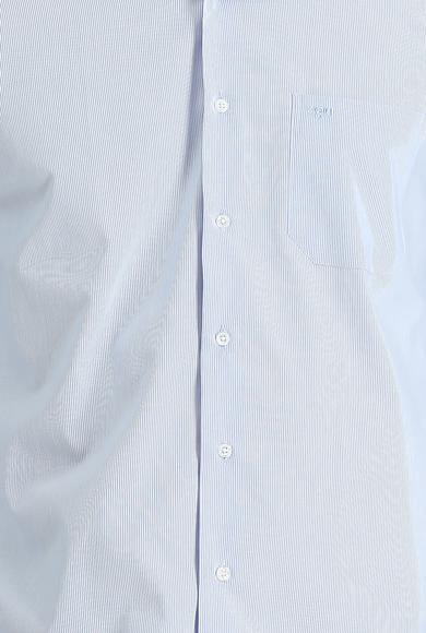 Erkek Giyim - AÇIK MAVİ XXL Beden Uzun Kol Regular Fit Klasik Çizgili Pamuklu Gömlek