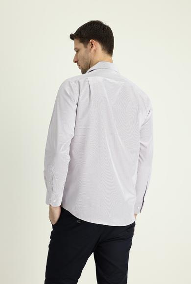 Erkek Giyim - AÇIK KIRMIZI XXL Beden Uzun Kol Klasik Çizgili Pamuklu Gömlek