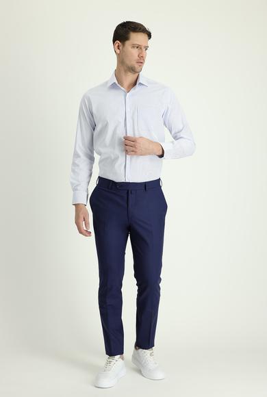 Erkek Giyim - ORTA LACİVERT 56 Beden Klasik Yünlü Pantolon