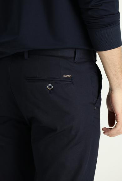 Erkek Giyim - ORTA LACİVERT 60 Beden Regular Fit Likralı Kanvas / Chino Pantolon