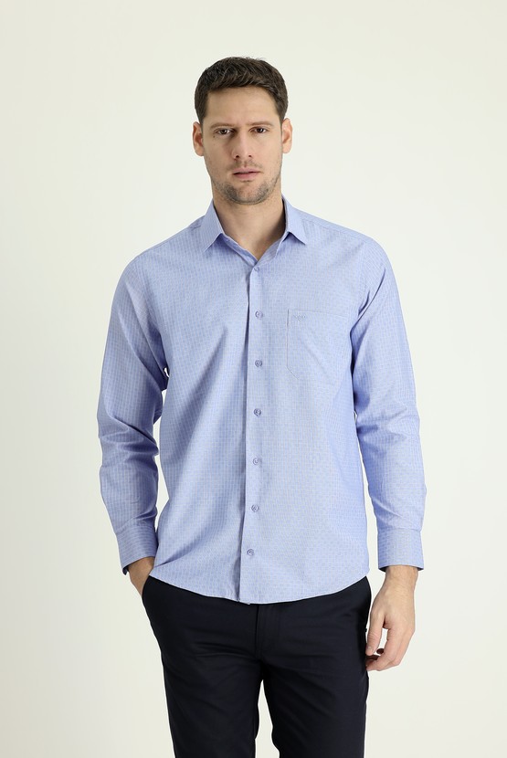 Erkek Giyim - Uzun Kol Regular Fit Desenli Pamuklu Gömlek