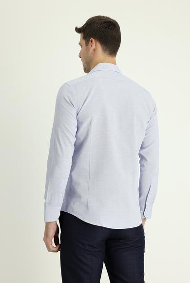 Erkek Giyim - AÇIK MAVİ S Beden Uzun Kol Slim Fit Klasik Desenli Pamuklu Gömlek