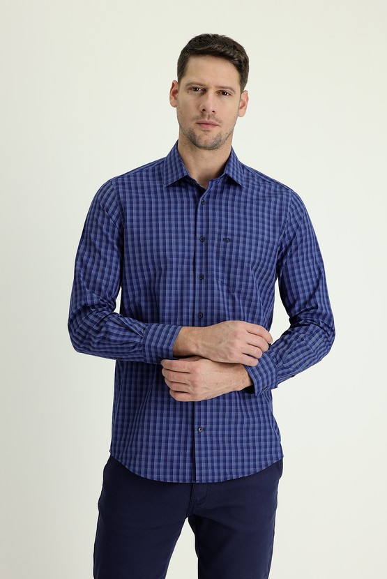 Erkek Giyim - Uzun Kol Regular Fit Ekose Spor Pamuklu Gömlek