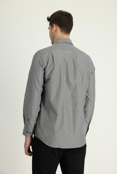 Erkek Giyim - AÇIK SİYAH XL Beden Uzun Kol Regular Fit Çizgili Pamuklu Gömlek