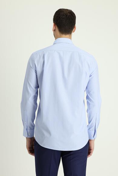 Erkek Giyim - UÇUK MAVİ 4X Beden Uzun Kol Regular Fit Çizgili Gömlek