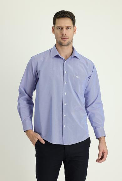 Erkek Giyim - SAKS MAVİ XXL Beden Uzun Kol Klasik Desenli Pamuklu Gömlek
