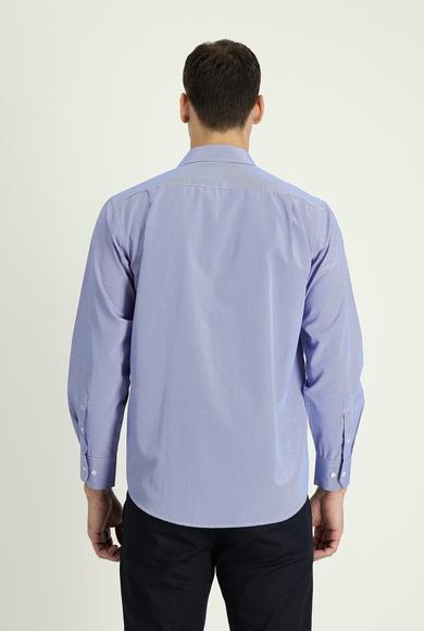 Erkek Giyim - SAKS MAVİ XXL Beden Uzun Kol Klasik Desenli Pamuklu Gömlek