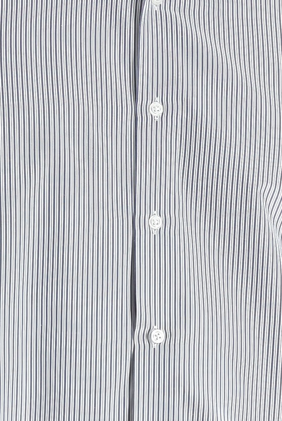 Erkek Giyim - Uzun Kol Slim Fit Spor Çizgili Gömlek