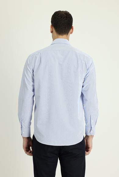 Erkek Giyim - AÇIK MAVİ L Beden Uzun Kol Regular Fit Çizgili Pamuklu Gömlek